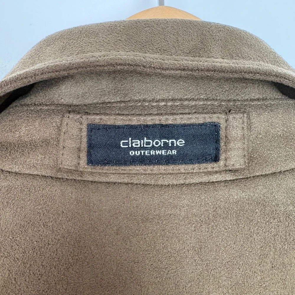 Claiborne Men Jacket L Brown Sueded Finish Full Zip Bomber Harrington Minimalist
